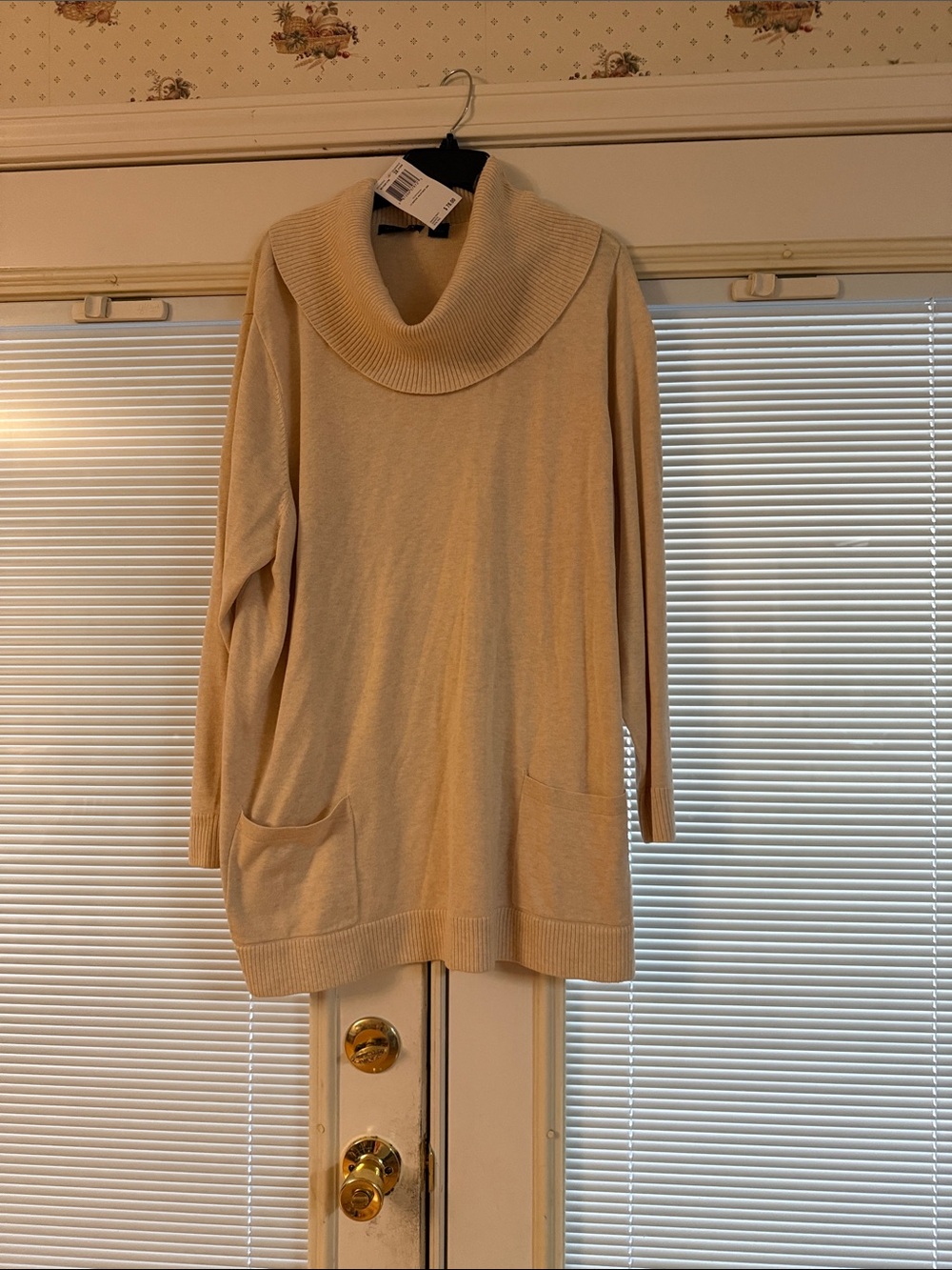 JEANNE PIERRE Cream Cowl-Neck Pocket Sweater